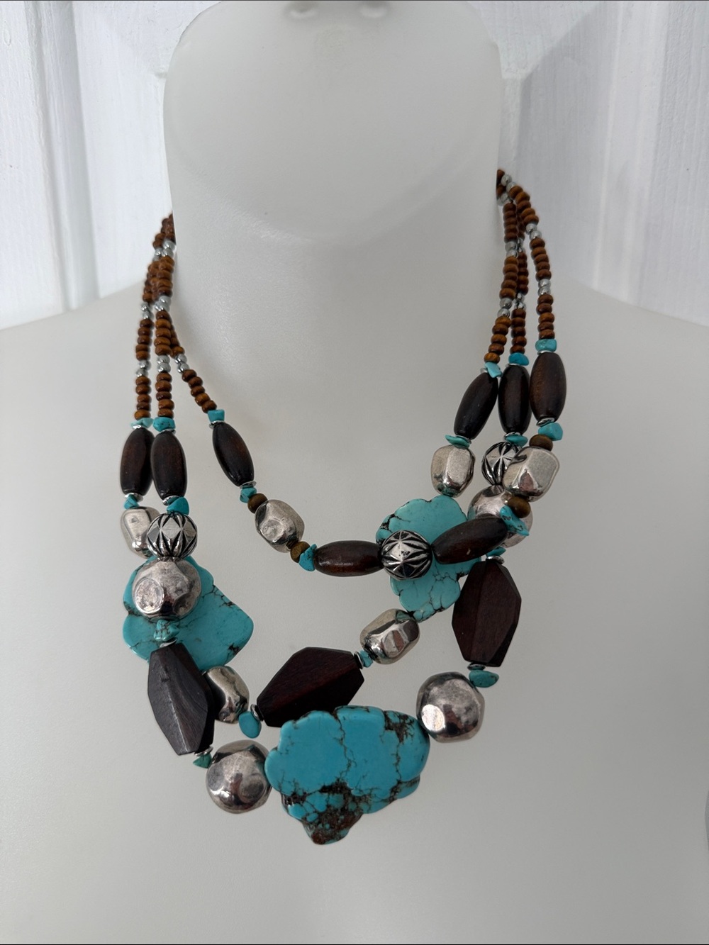 Turquoise & Brown Semi-Precious Layered Statement Necklace